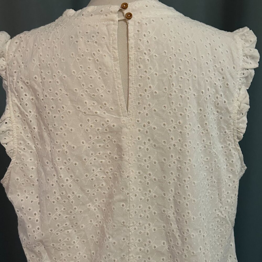 Nanette Lepore White Eyelet Embroidered Flutter Sleeve Blouse Top Women XL - Picture 6 of 8